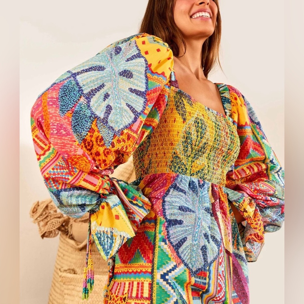 Farm Rio Summer Tapestry Smoked Minidress.